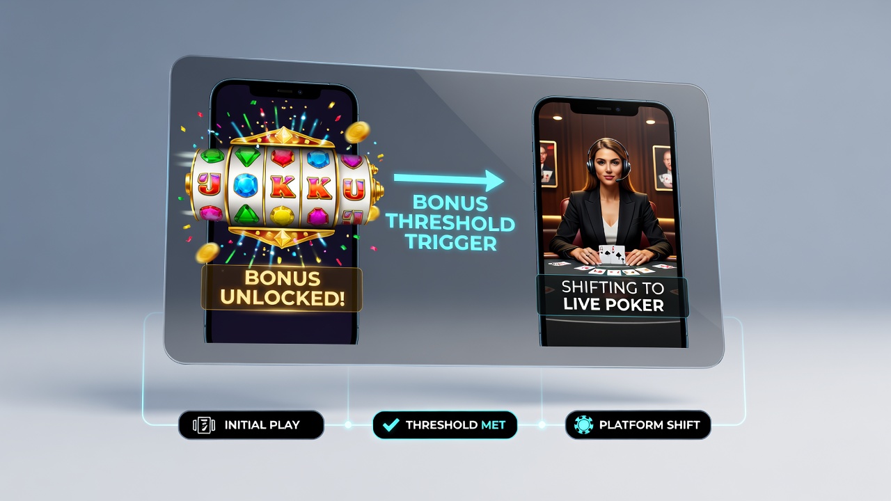 Mobile Live-Poker-Sitzung mit Bonus-Fortschrittsanzeige auf einem Smartphone-Display
