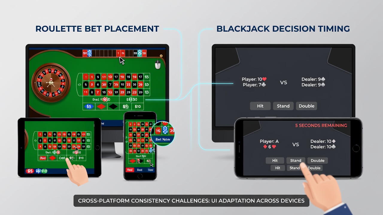Close-up einer Blackjack-Hand auf Tablet und Smartphone mit unterschiedlichen Layouts