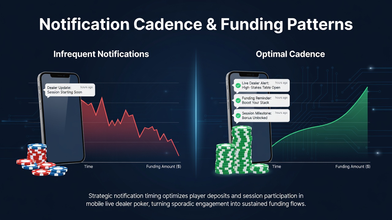 Diagramm zeigt Zusammenhang zwischen Benachrichtigungsintervallen und Einzahlungshäufigkeit in mobilen Poker-Apps