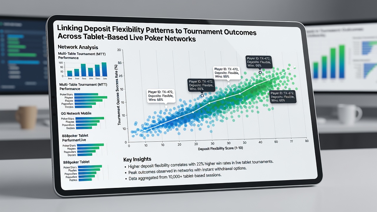 Analyse-Dashboard mit Einzahlungsstatistiken und Turnierergebnissen auf Tablet-Display