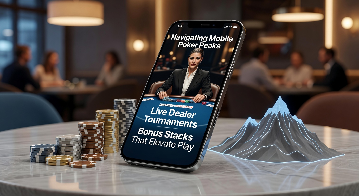 Detaillierter Blick auf einen Bonus-Stack-Überblick in einer Poker-App, mit gestapelten Chips, Turnier-Tickets und Dealer im Hintergrund