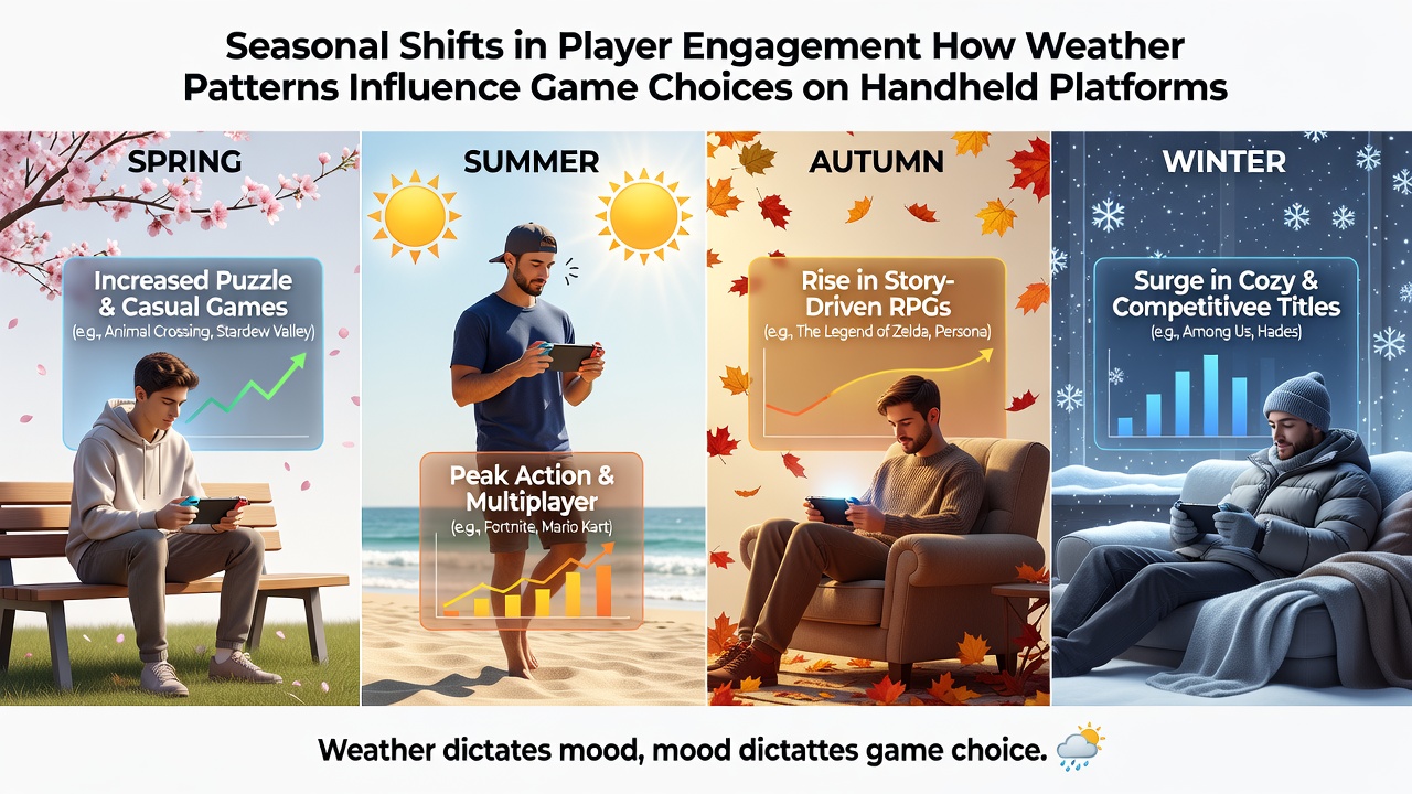 Analyse von Spielstatistiken auf Handhelds während verschiedener Jahreszeiten und Wetterbedingungen