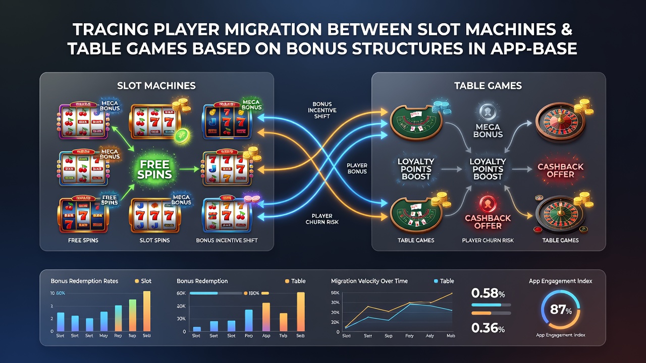 Diagramm zur Verteilung von Spielern zwischen Slot- und Tischspielbereichen unter Einfluss verschiedener Bonusangebote